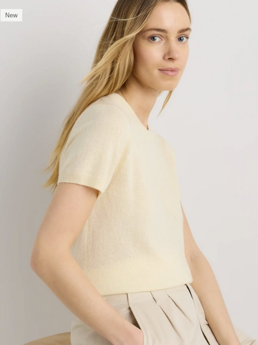 Mongolian Cashmere Tee in Pale Custard Yellow - Picture 7 of 7